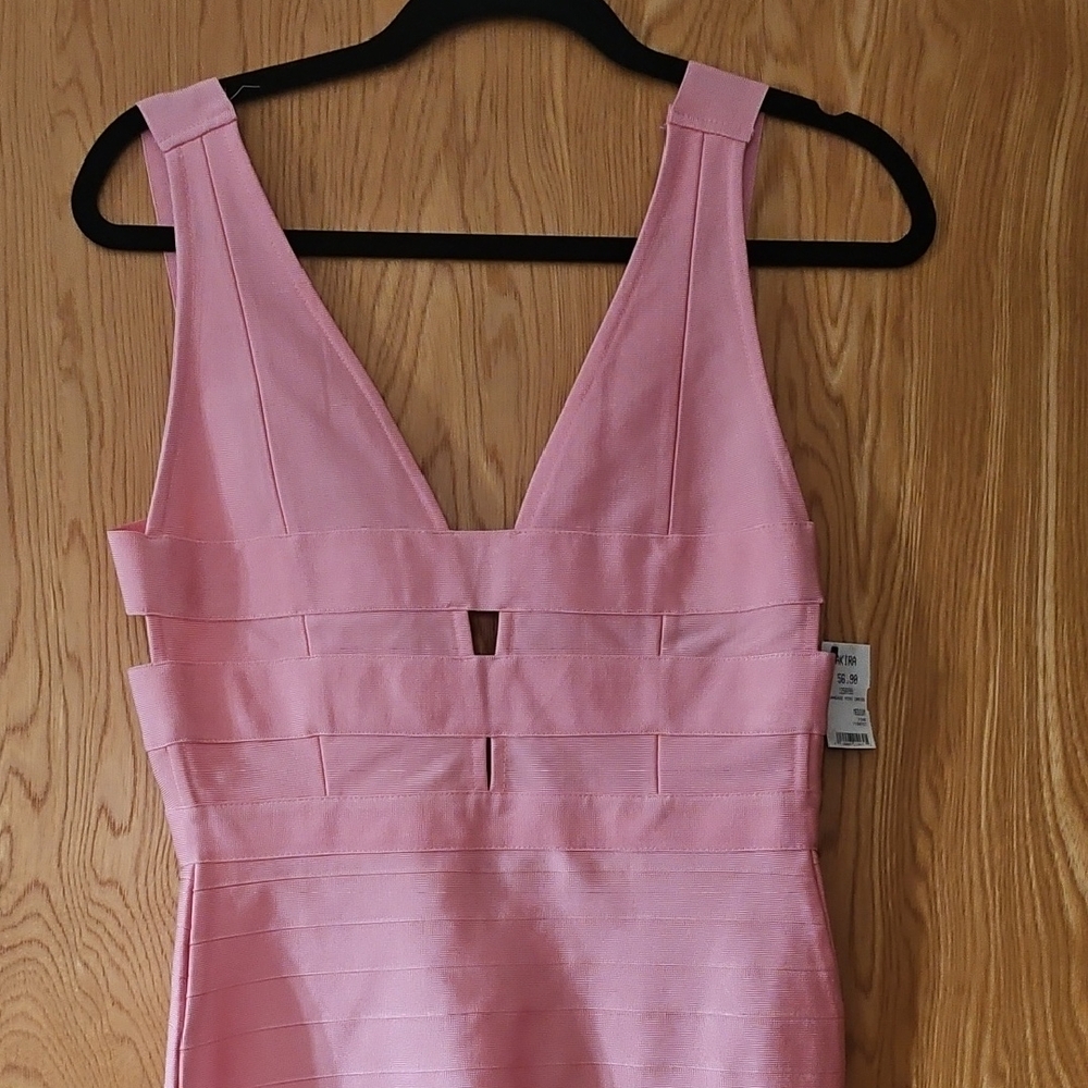 AKIRA Pink V-Neck Bandage Dress